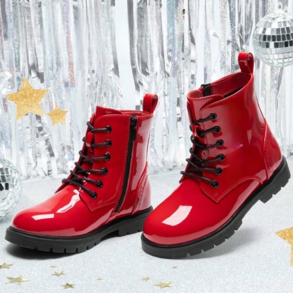 Kids Red Combat Boots - Picture 2 of 2